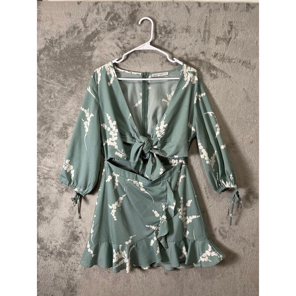 Saints + Secrets Sage Green Floral Cutout Mini Dress Romantic Feminine Large